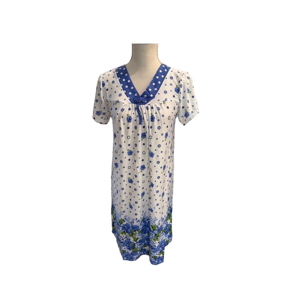 Lati Fashion‎ Floral Nightgown Grandmacore Lounger Dress Blue M